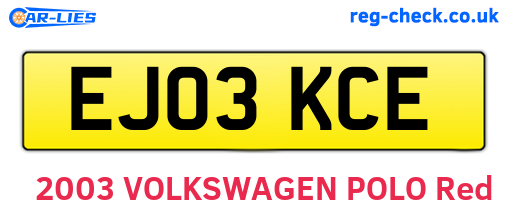 EJ03KCE are the vehicle registration plates.