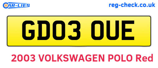 GD03OUE are the vehicle registration plates.
