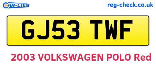 GJ53TWF are the vehicle registration plates.