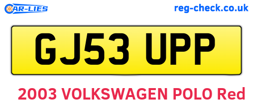 GJ53UPP are the vehicle registration plates.