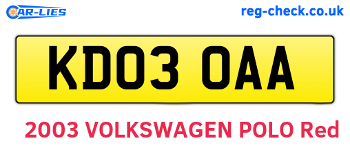 KD03OAA are the vehicle registration plates.