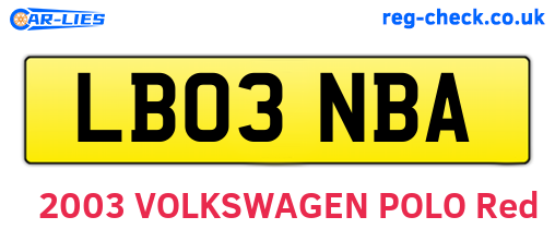 LB03NBA are the vehicle registration plates.