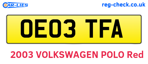 OE03TFA are the vehicle registration plates.