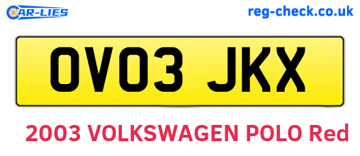 OV03JKX are the vehicle registration plates.