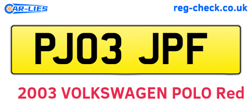 PJ03JPF are the vehicle registration plates.