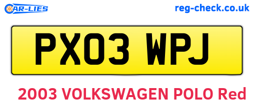 PX03WPJ are the vehicle registration plates.