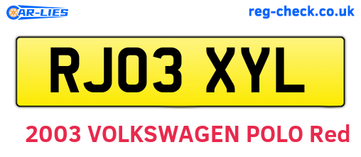 RJ03XYL are the vehicle registration plates.
