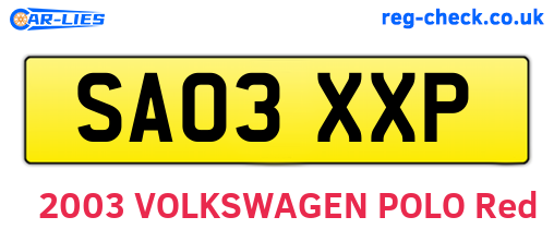SA03XXP are the vehicle registration plates.