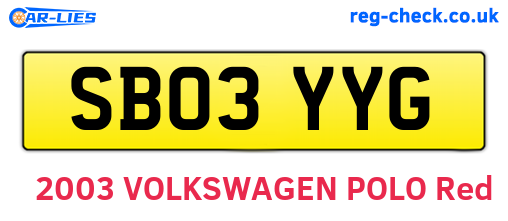 SB03YYG are the vehicle registration plates.