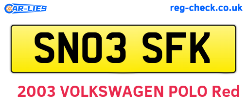 SN03SFK are the vehicle registration plates.