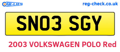 SN03SGY are the vehicle registration plates.