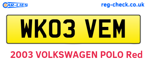 WK03VEM are the vehicle registration plates.