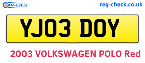 YJ03DOY are the vehicle registration plates.
