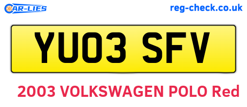 YU03SFV are the vehicle registration plates.