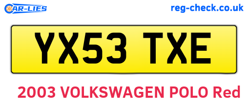 YX53TXE are the vehicle registration plates.