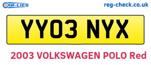 YY03NYX are the vehicle registration plates.
