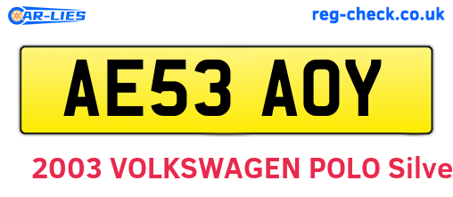 AE53AOY are the vehicle registration plates.