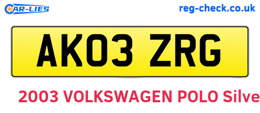 AK03ZRG are the vehicle registration plates.