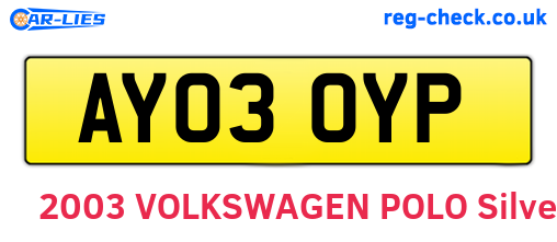 AY03OYP are the vehicle registration plates.