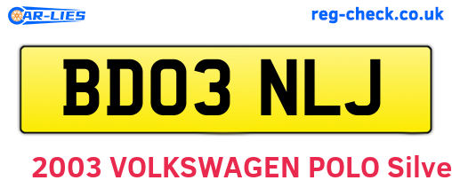 BD03NLJ are the vehicle registration plates.