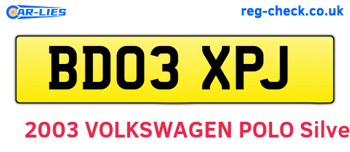 BD03XPJ are the vehicle registration plates.