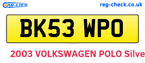 BK53WPO are the vehicle registration plates.