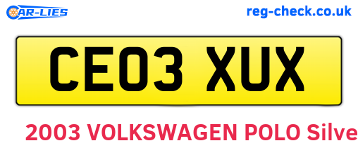 CE03XUX are the vehicle registration plates.