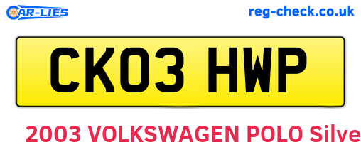 CK03HWP are the vehicle registration plates.