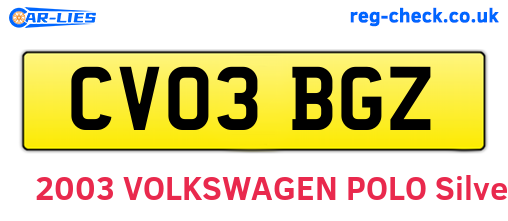 CV03BGZ are the vehicle registration plates.