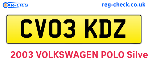CV03KDZ are the vehicle registration plates.