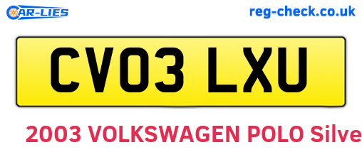 CV03LXU are the vehicle registration plates.