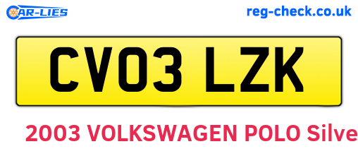 CV03LZK are the vehicle registration plates.