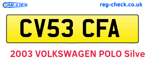 CV53CFA are the vehicle registration plates.