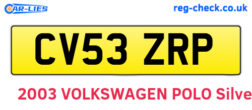 CV53ZRP are the vehicle registration plates.