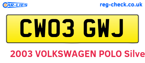 CW03GWJ are the vehicle registration plates.