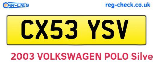CX53YSV are the vehicle registration plates.