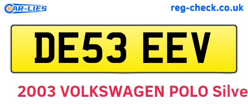 DE53EEV are the vehicle registration plates.