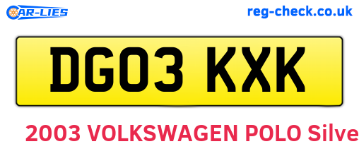 DG03KXK are the vehicle registration plates.