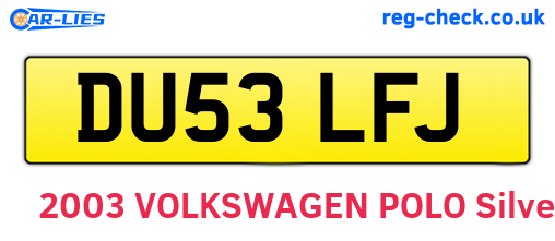 DU53LFJ are the vehicle registration plates.