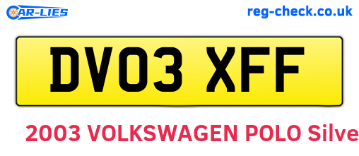 DV03XFF are the vehicle registration plates.