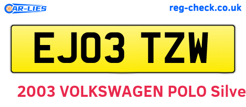 EJ03TZW are the vehicle registration plates.