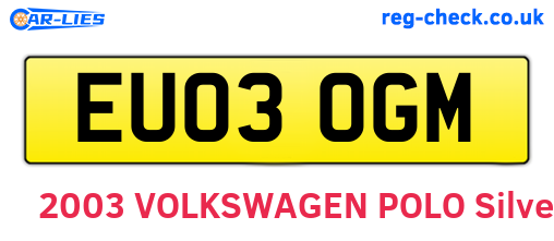 EU03OGM are the vehicle registration plates.