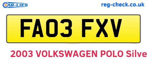 FA03FXV are the vehicle registration plates.