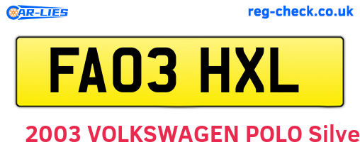 FA03HXL are the vehicle registration plates.