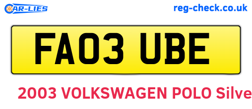 FA03UBE are the vehicle registration plates.