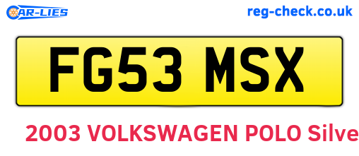 FG53MSX are the vehicle registration plates.