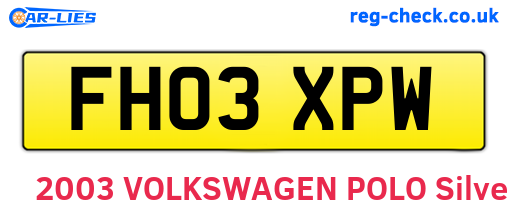 FH03XPW are the vehicle registration plates.