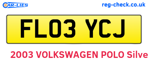 FL03YCJ are the vehicle registration plates.