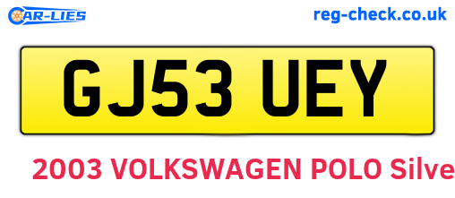 GJ53UEY are the vehicle registration plates.