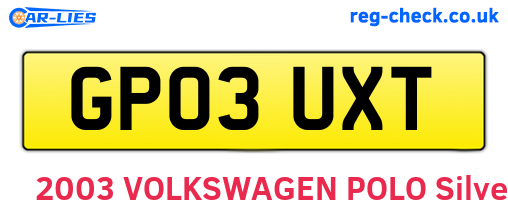 GP03UXT are the vehicle registration plates.